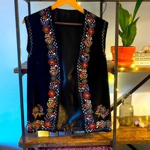Vintage One of a Kind Beaded Velvet Vest with Matching Belt